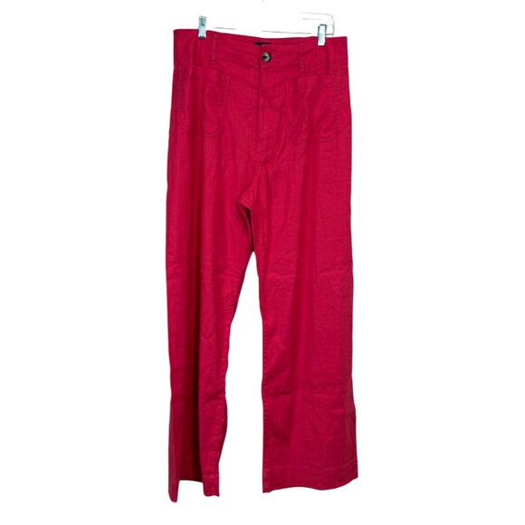 Maeve Anthropologie Colette Trouser Wide-Leg Pants Linen Pink Women Size 32 Tall - Picture 2 of 9